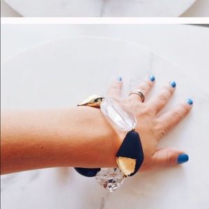 Black and Clear Lucite Stretch Bracelet w Gold